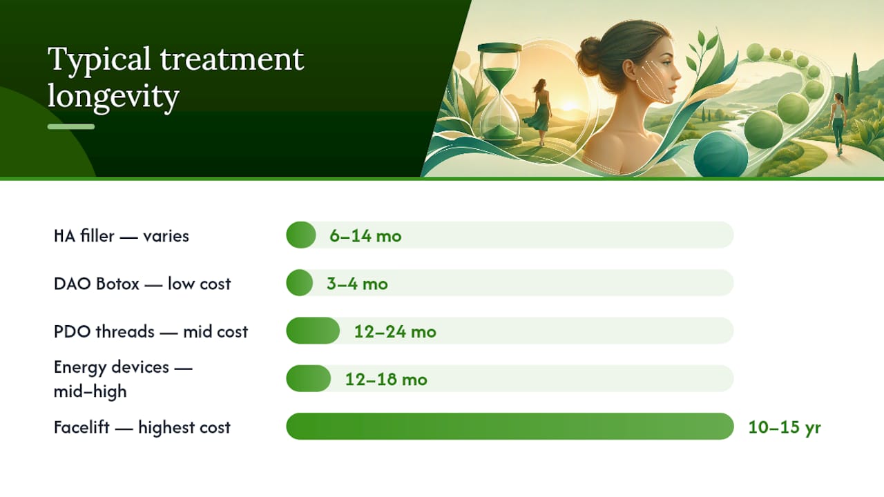 Comparison chart of treatments by duration and cost