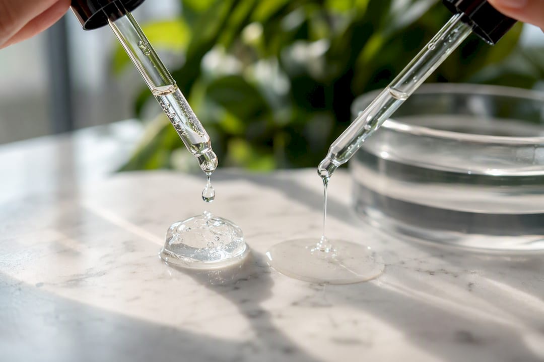 Two different serum droplets showing texture contrast