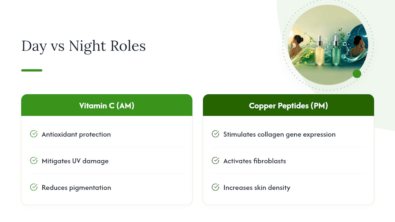 Diagram comparing vitamin C and copper peptides skin benefits
