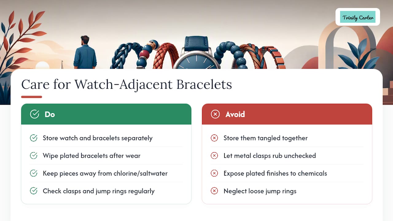 Care and Maintenance for Bracelets Worn With a Watch — overview diagram