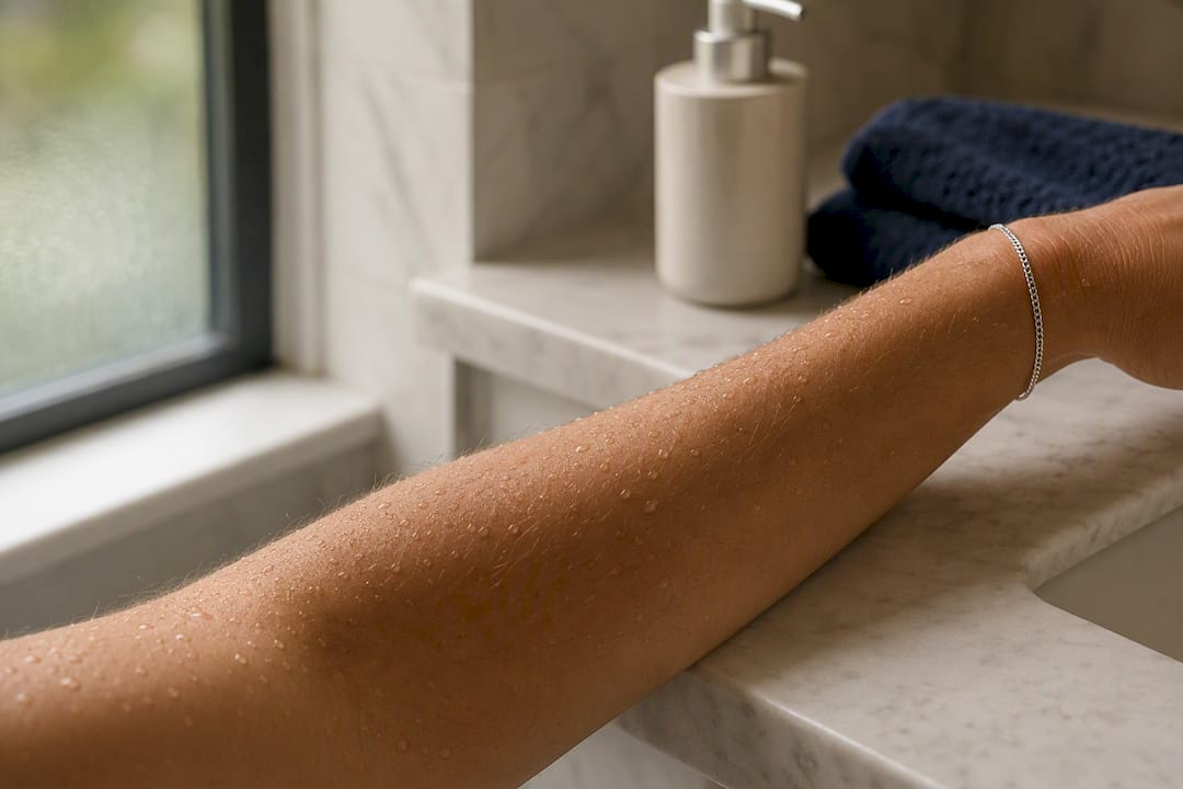 Moisture beside chain edge on skin