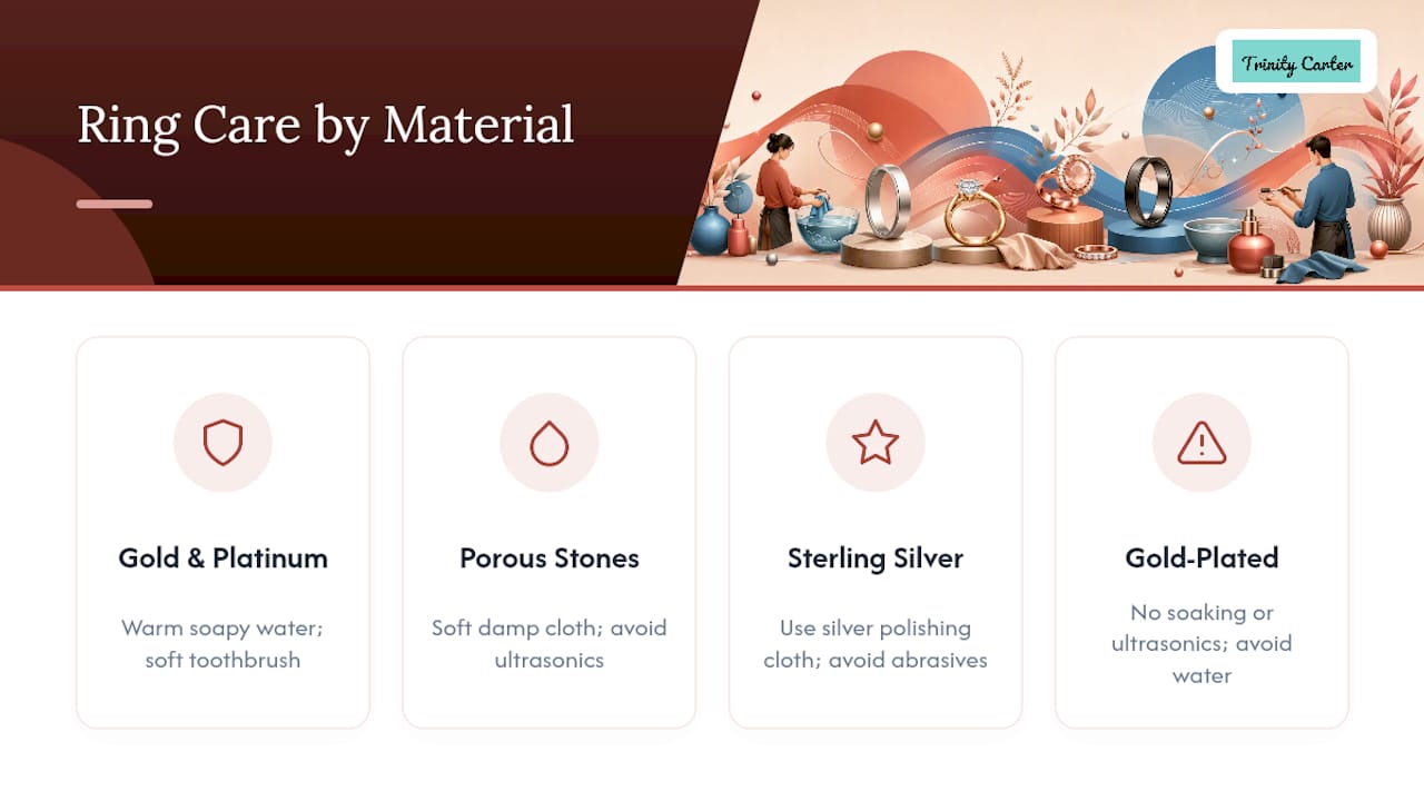 Care methods for different ring materials