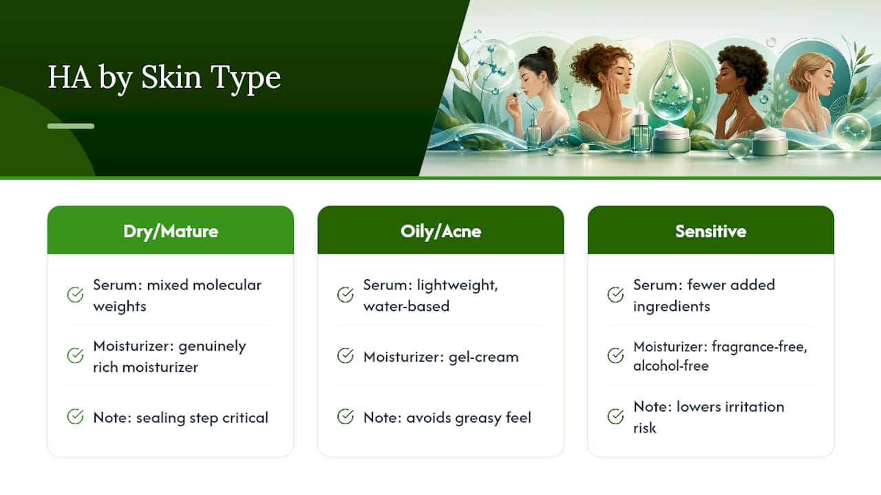 Hyaluronic acid choices for three skin types