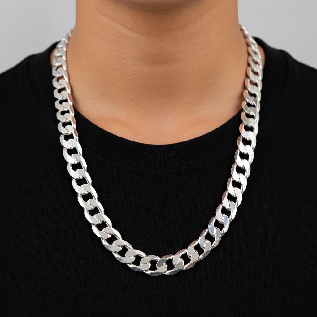 12mm Sterling Silver 925 Thick Curb Chain Necklace – Chunky Unisex Diamond Cut 20 Inch
