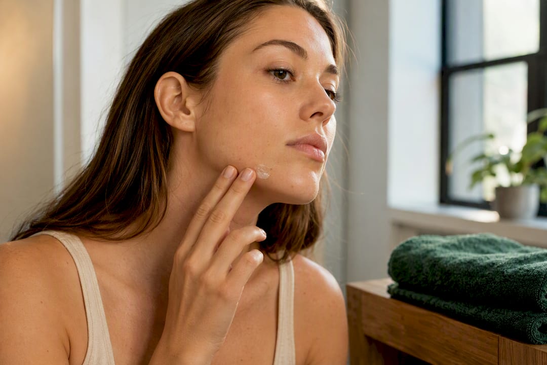 Person patch testing serum along jawline