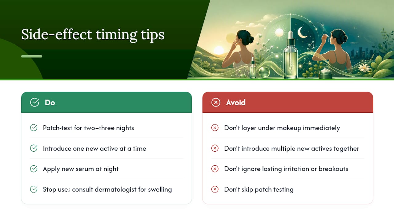 Common side effects and how timing affects them — overview diagram
