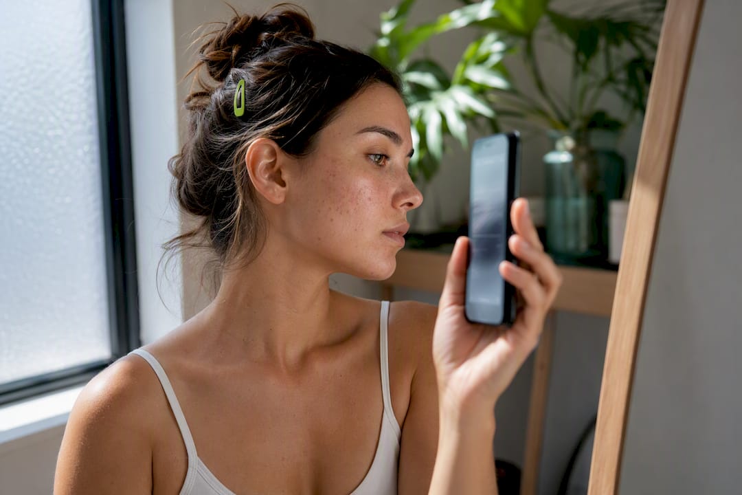 Person taking consistent skincare progress photo
