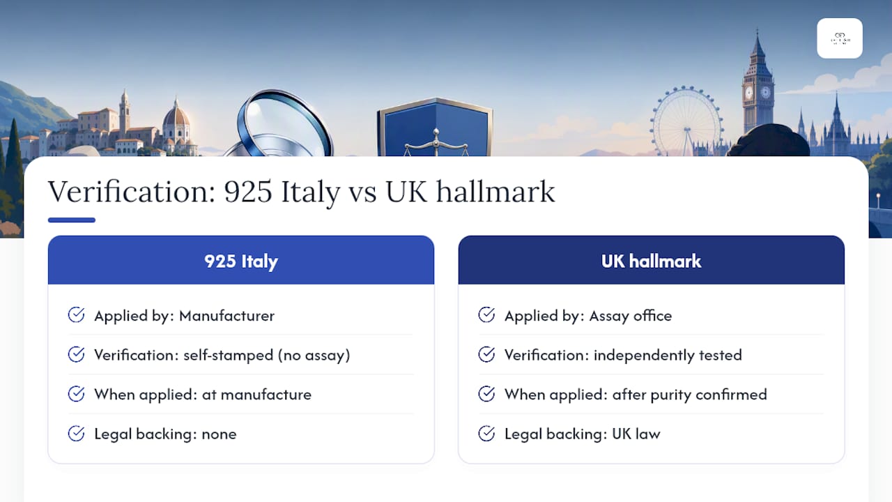 Comparison of country stamp and UK hallmark