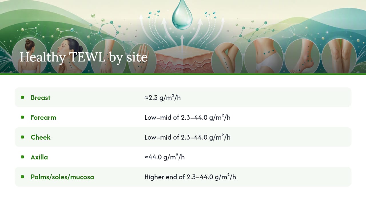TEWL reference ranges by body site