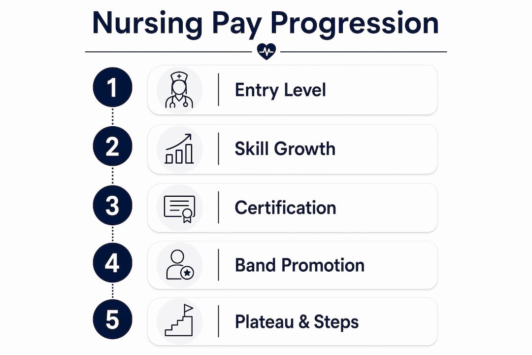 Infographic illustrating stages of nursing pay progression