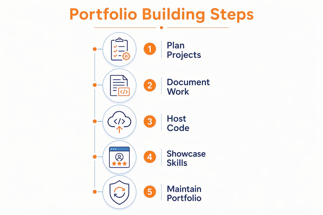 Infographic showing cybersecurity portfolio building steps