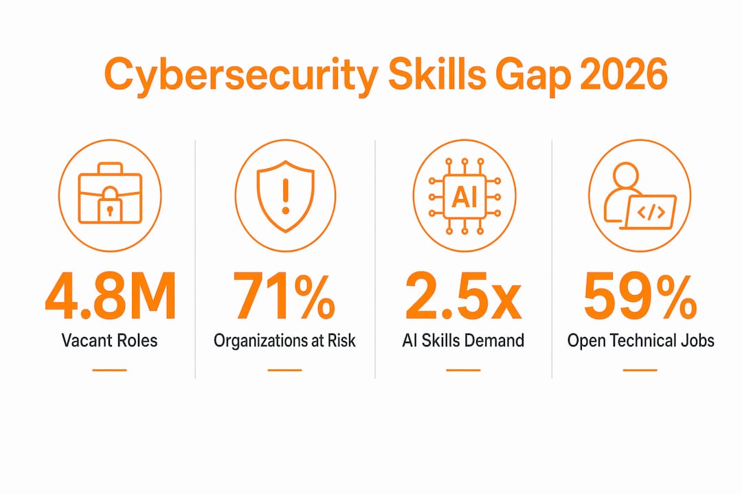 Infographic showing cybersecurity skills gap statistics