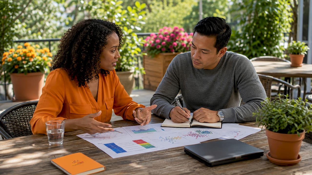 Professionals reviewing risk scoring models on paper