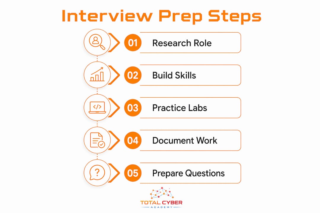 Infographic showing cybersecurity interview preparation steps