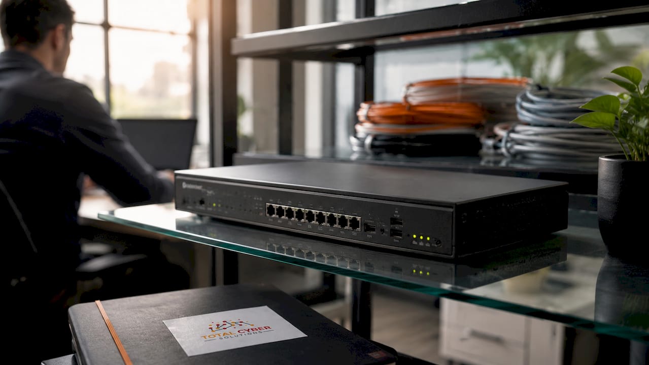 Dedicated firewall appliance on office shelf