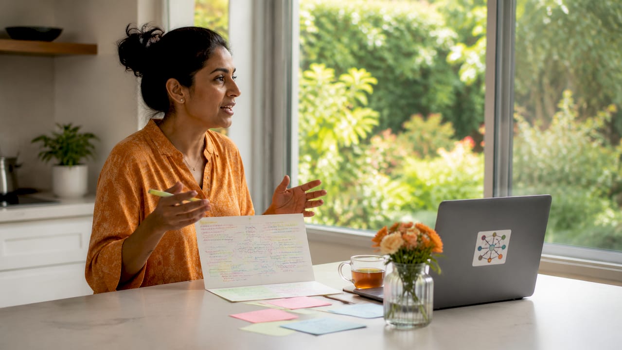 Young woman explaining study notes