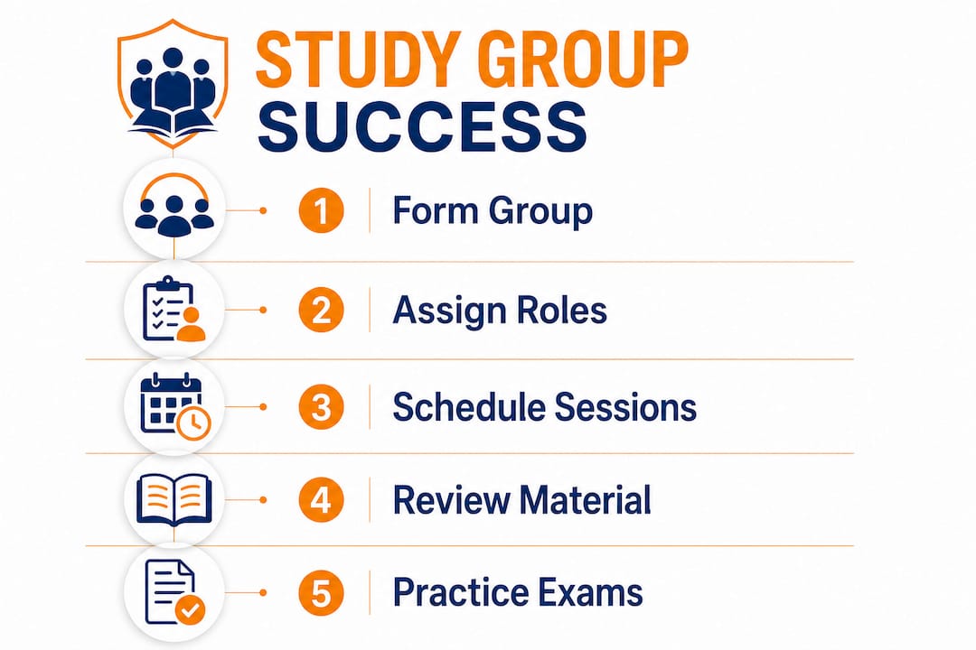 Infographic illustrating steps to succeed in study groups