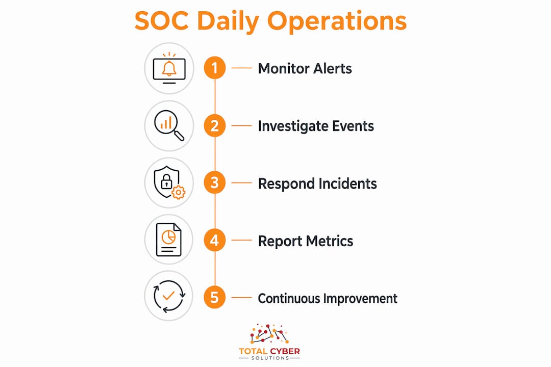 Infographic outlining SOC daily operations steps