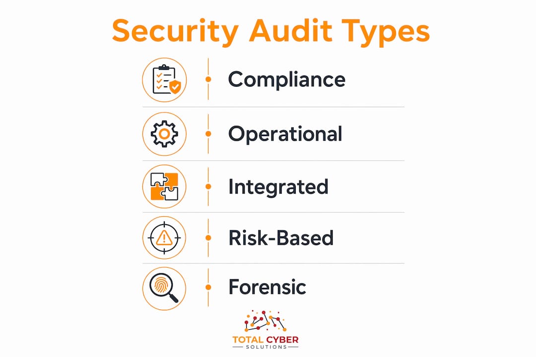 Infographic showing main security audit types in 2026