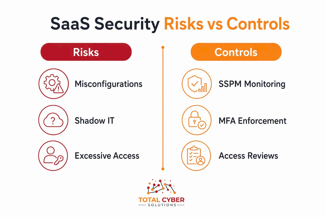 Infographic comparing SaaS security risks and controls