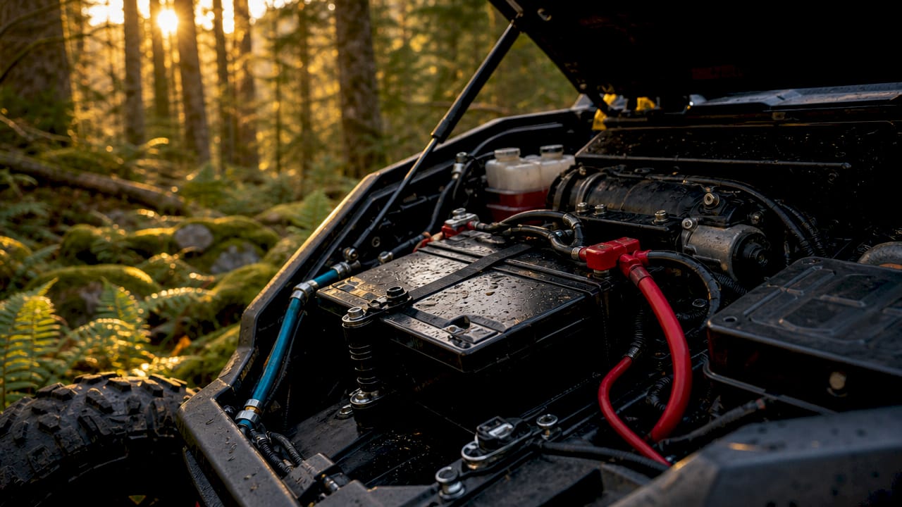 UTV battery and engine vibration resistant components