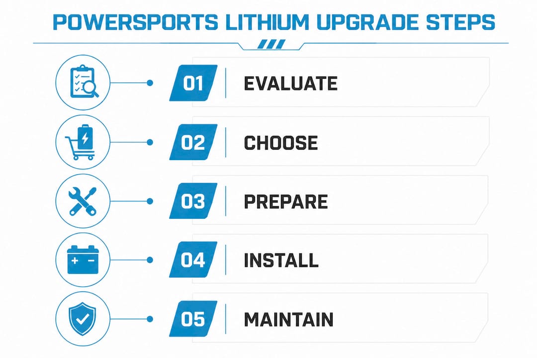 Infographic showing five steps for lithium battery upgrade