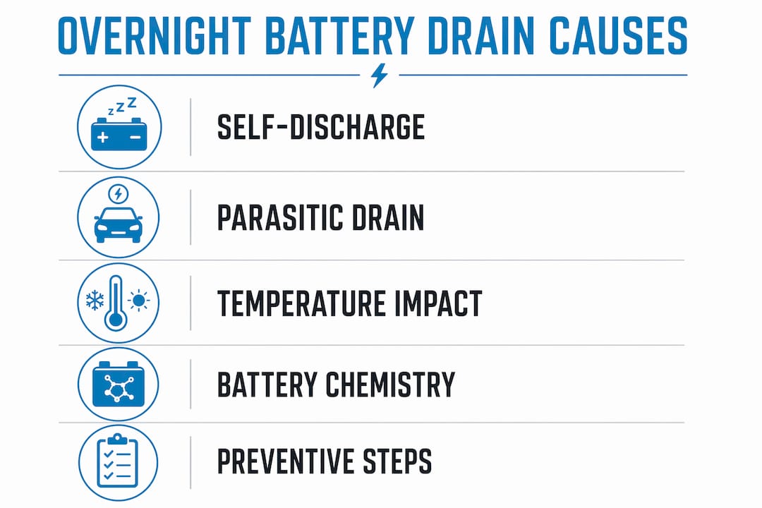 Infographic showing main causes of ATV battery drain