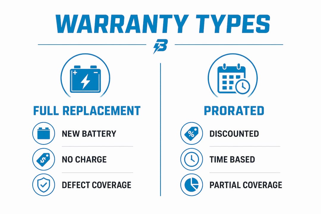 Infographic comparing full replacement and prorated warranties
