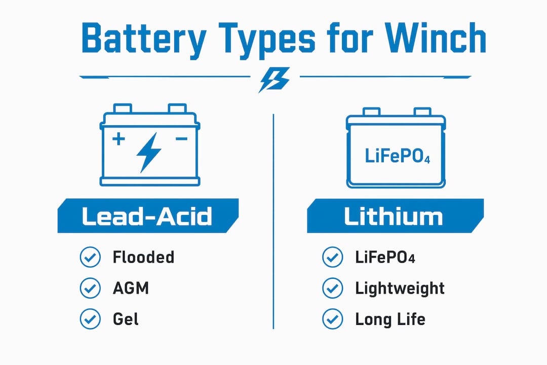 Comparison infographic of lead-acid and lithium winch batteries