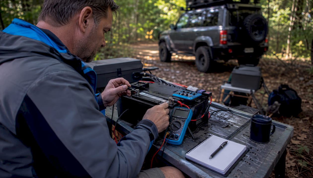 Hands adjusting battery wiring during sizing