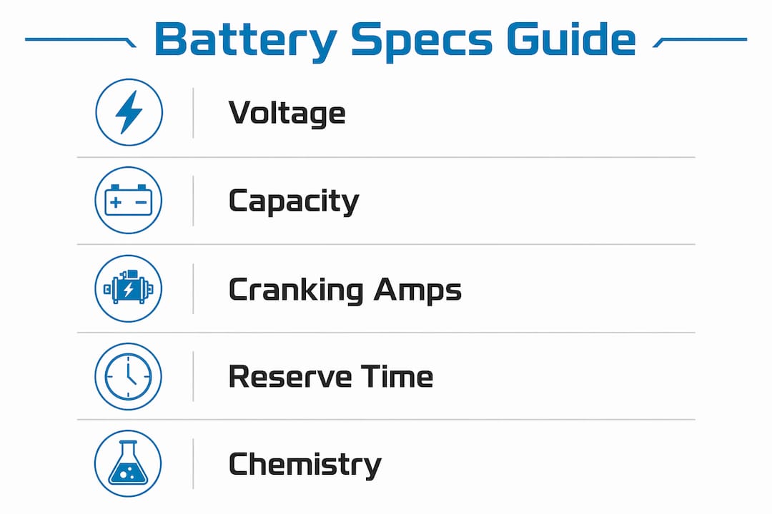 Infographic showing key battery specification fields