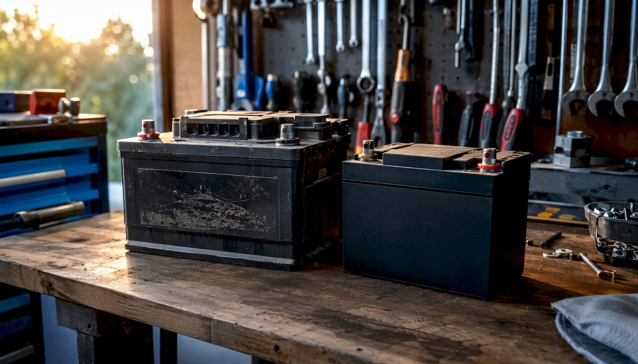 Side-by-side AGM and LiFePO4 car batteries