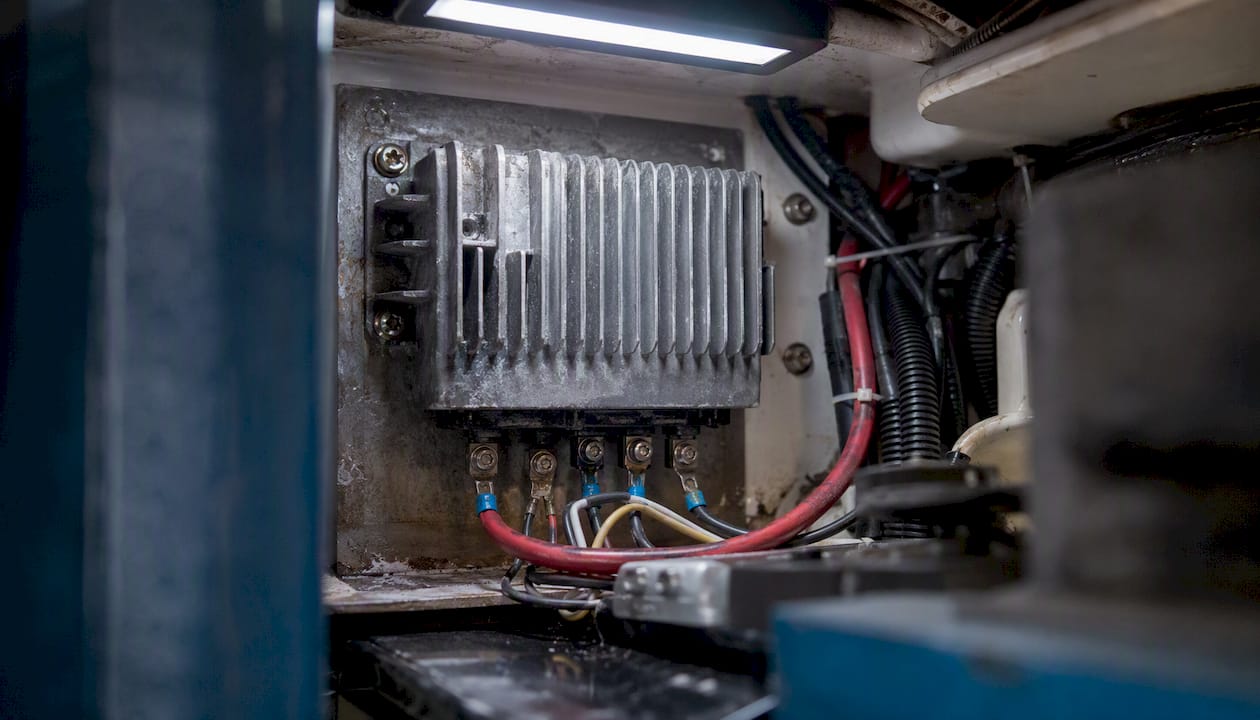 Close-up of ventilated voltage regulator mount
