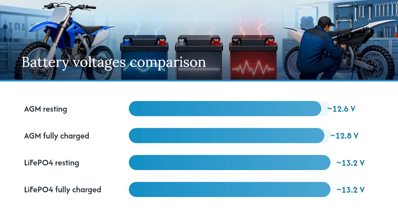Comparison infographic of AGM and LiFePO4 battery characteristics