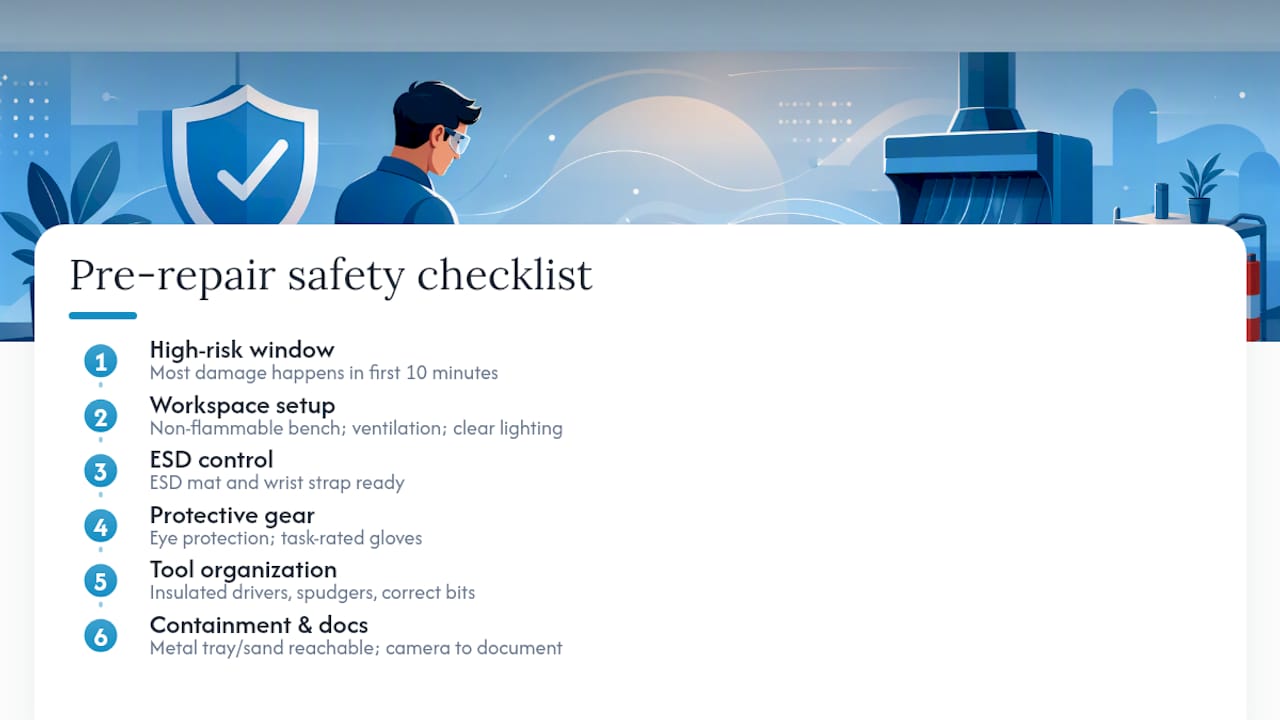 Pre-repair battery safety checklist steps
