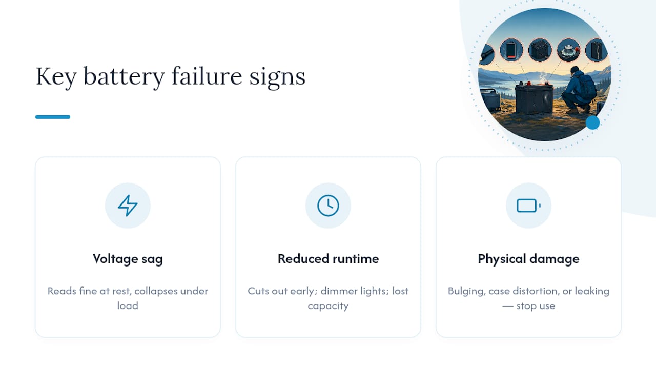 Infographic comparing battery failure signs