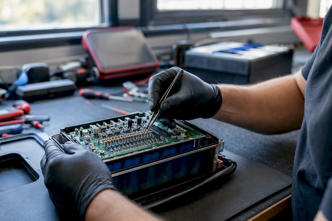 Hands adjusting lithium battery balancing circuit