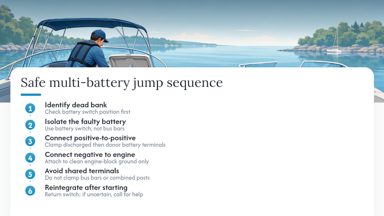 Safe sequence for jumping a multi-battery boat bank