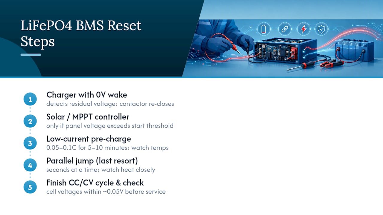 Ordered LiFePO4 BMS reset methods