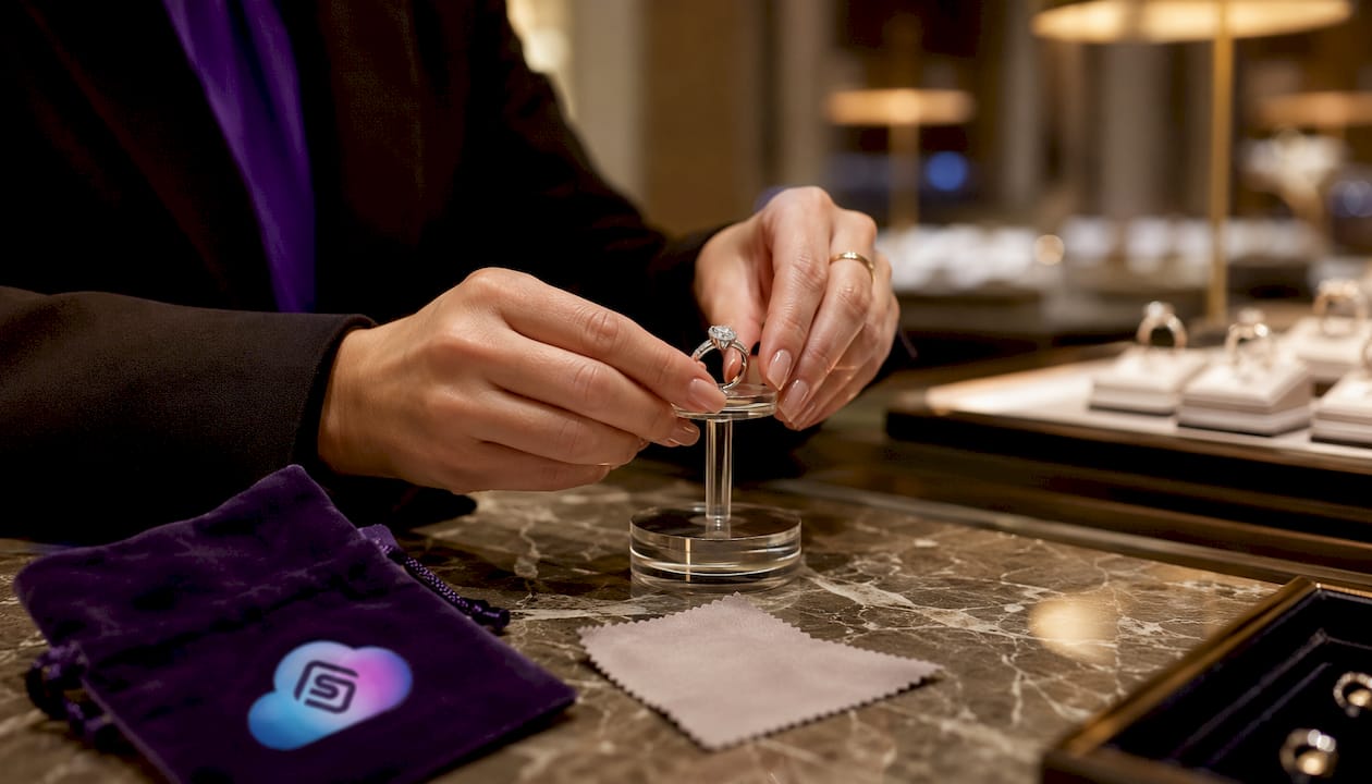 Hands rotating diamond ring for 360 product view