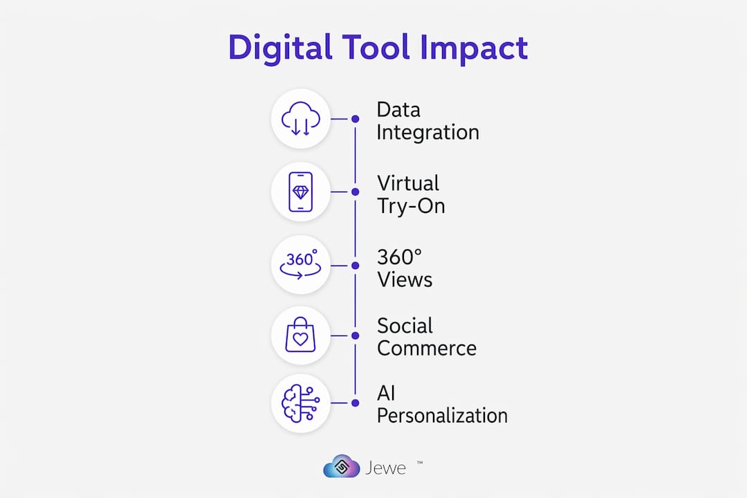 Infographic showing key digital tools transforming jewelry sales