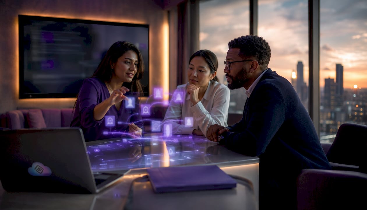 Team integrating supplier feeds at work table