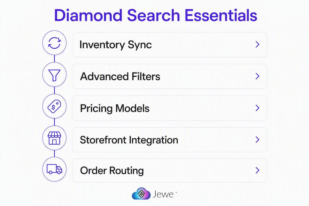 Infographic showing diamond search app key features
