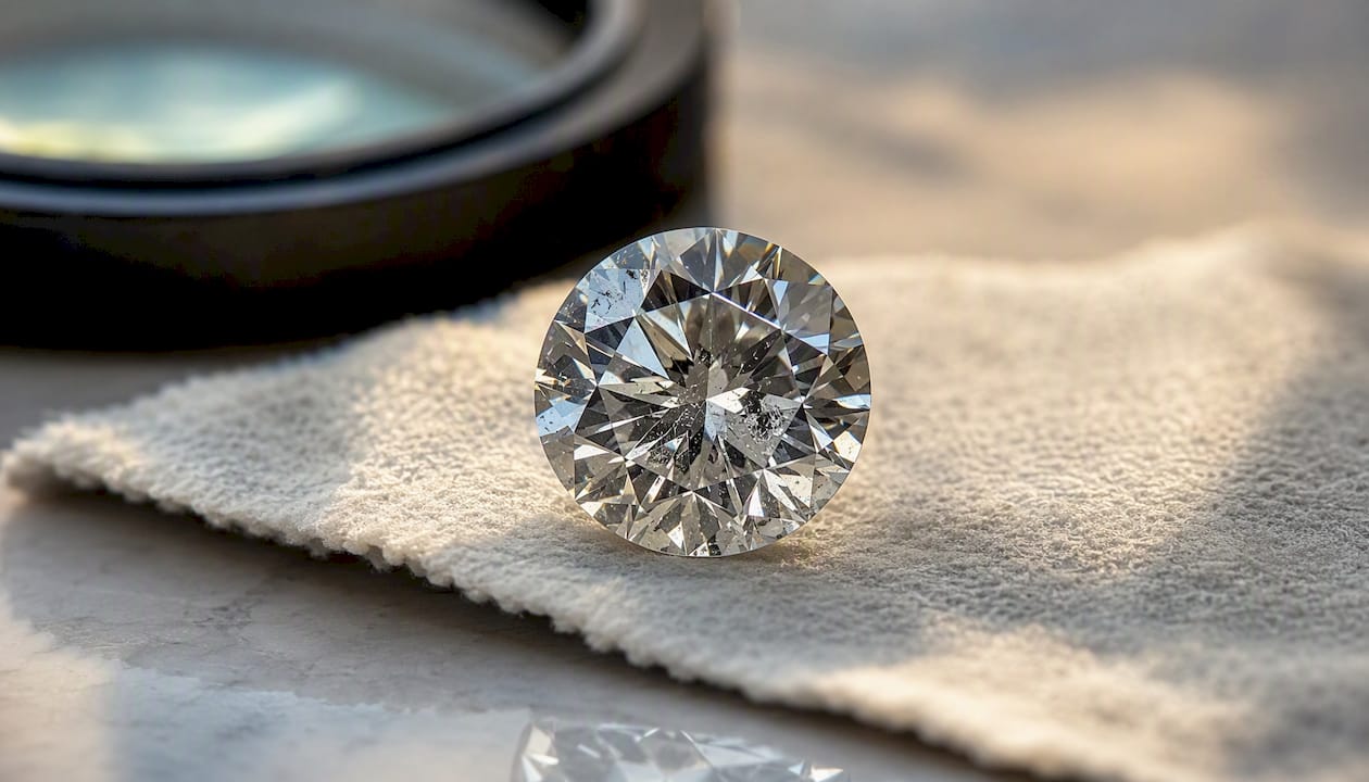 Macro close-up of diamond showing common inclusions