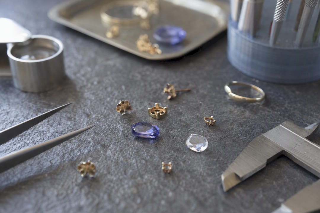 Close-up of jewelry metal and gemstone details