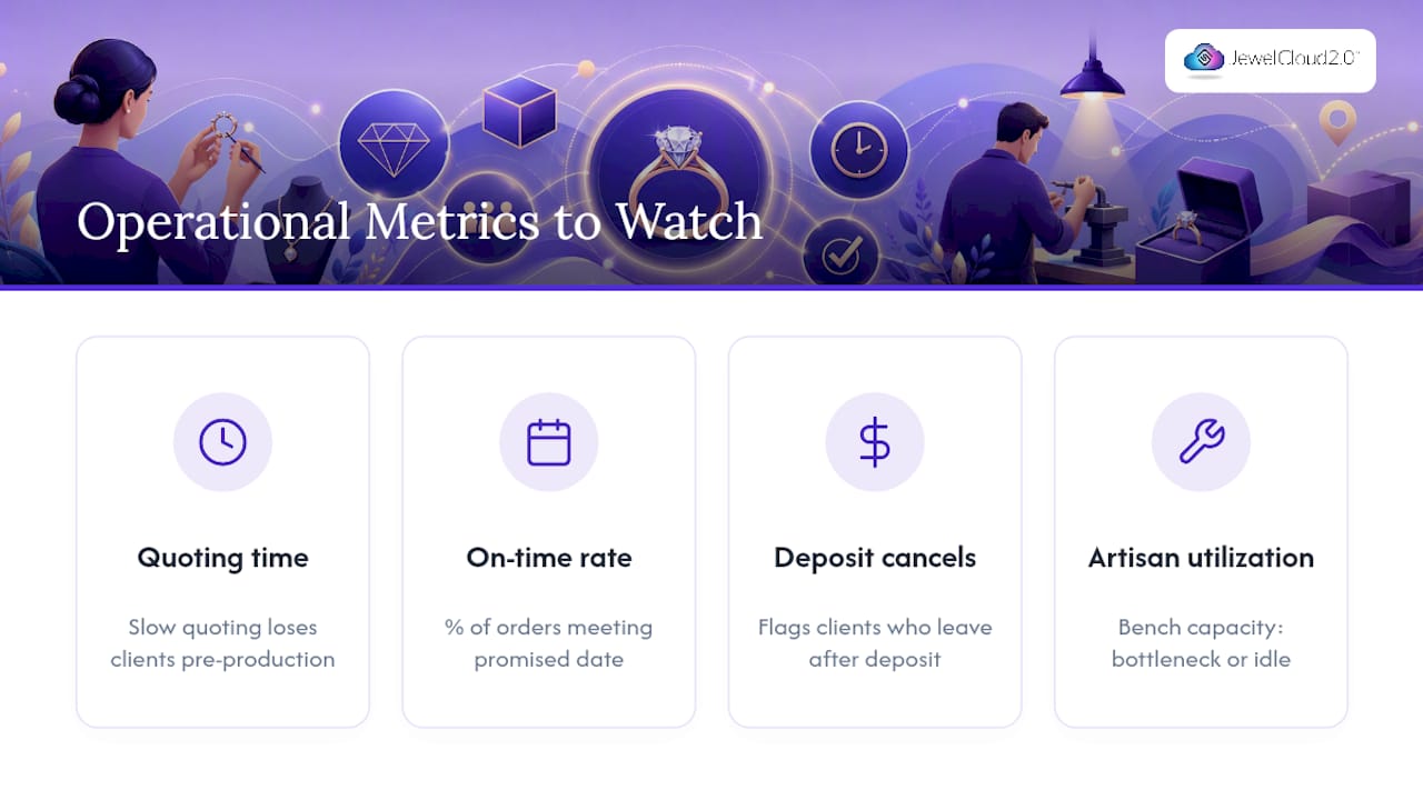 Diagram of key custom jewelry order workflow metrics