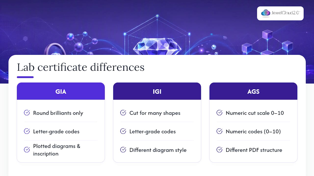 Comparison of GIA IGI and AGS certificate data