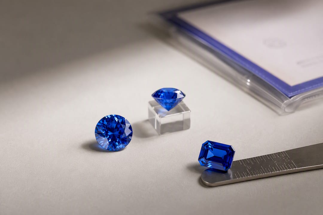 Gemstones arranged for catalog photography