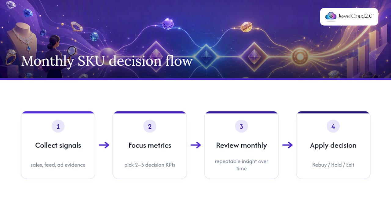 Monthly SKU decisions: rebuy, hold, or exit