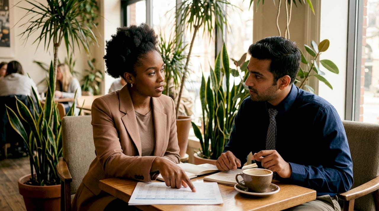 Two professionals discussing capital gains tax details